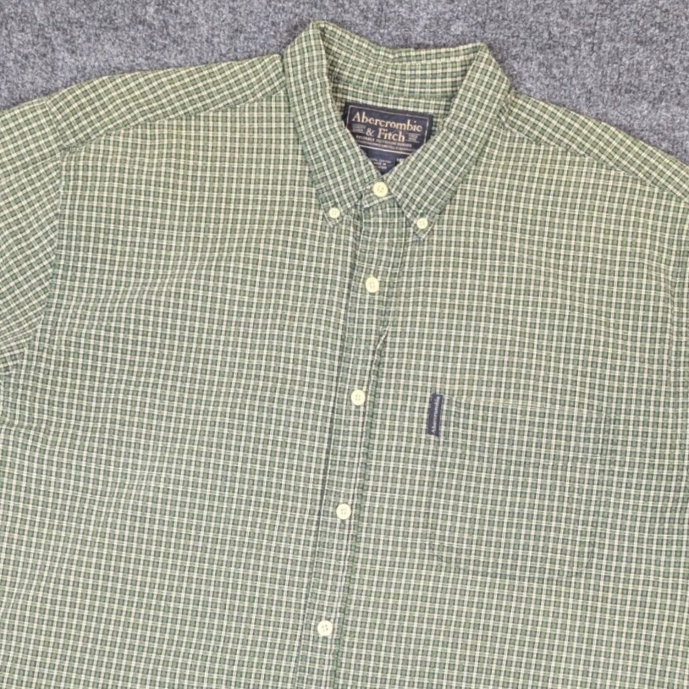 Abercrombie & Fitch Mens XL Green Plaid Short Sleeve Button Down Cotton Shirt